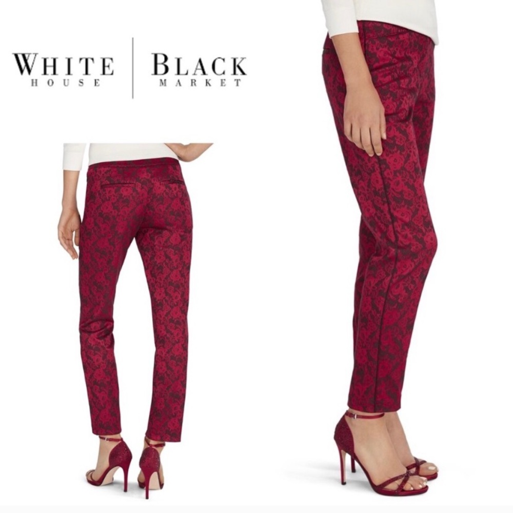 Like New WHBM Red Jacquard Slim Ankle Pant